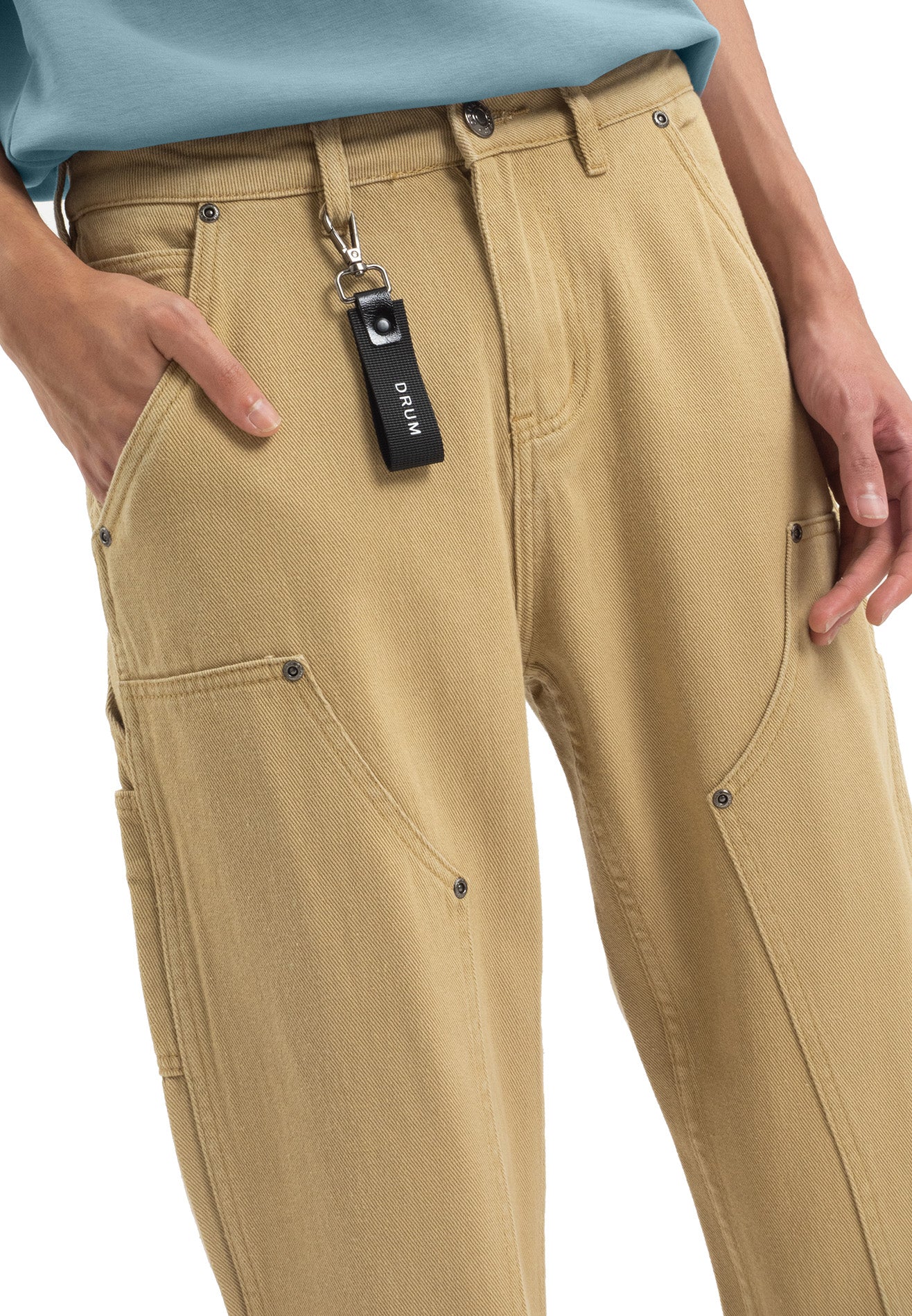 Double Knee Straight Cut Jeans- Khaki