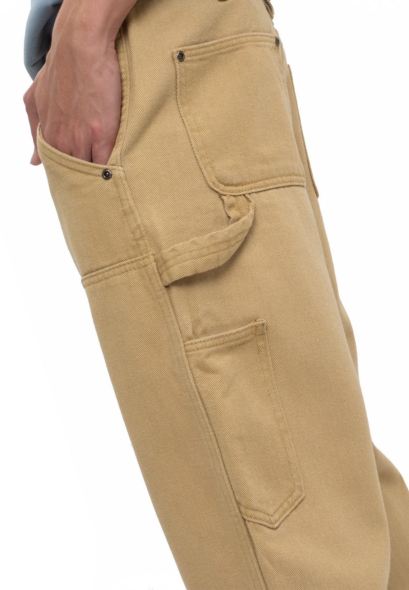 Double Knee Straight Cut Jeans- Khaki