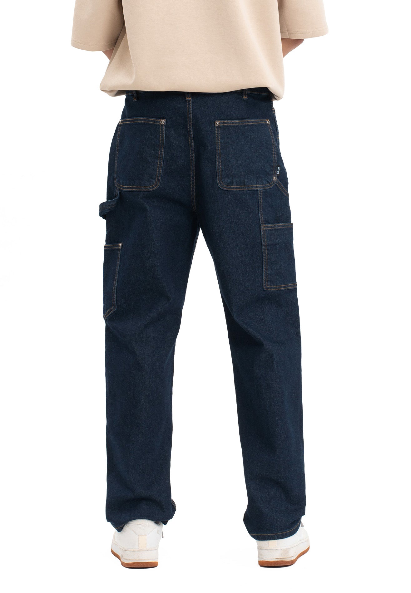 Double Knee Straight Cut Jeans- Navy