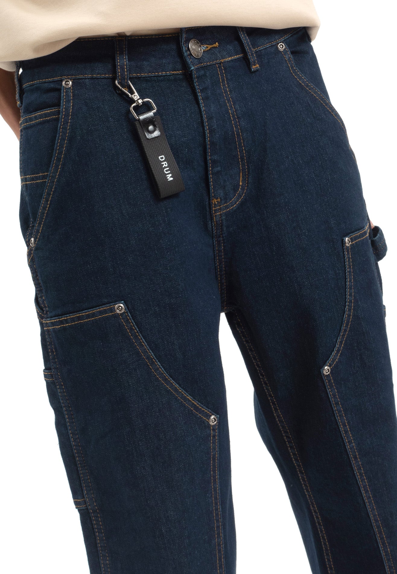 Double Knee Straight Cut Jeans- Navy