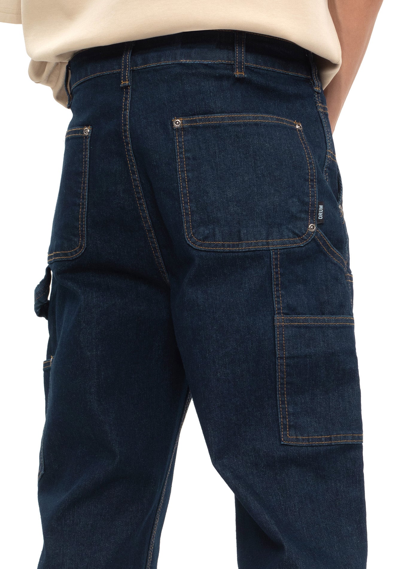 Double Knee Straight Cut Jeans- Navy