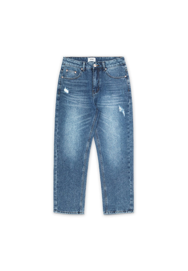 DRUM Ripped Details Straight Cut Jeans- Blue