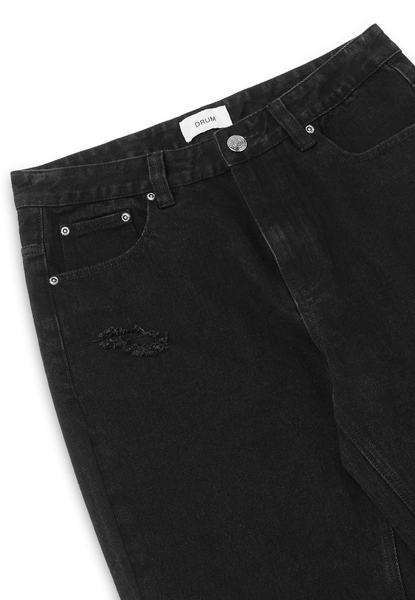 DRUM Ripped Details Straight Cut Jeans- Black