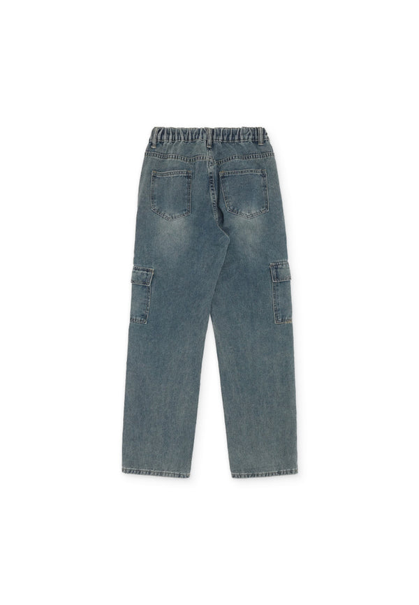 Pocket Cargo Denim Long Jeans- Blue