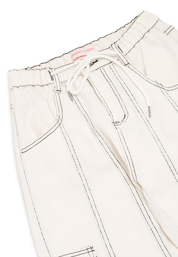 Pocket Cargo Denim Long Jeans- White