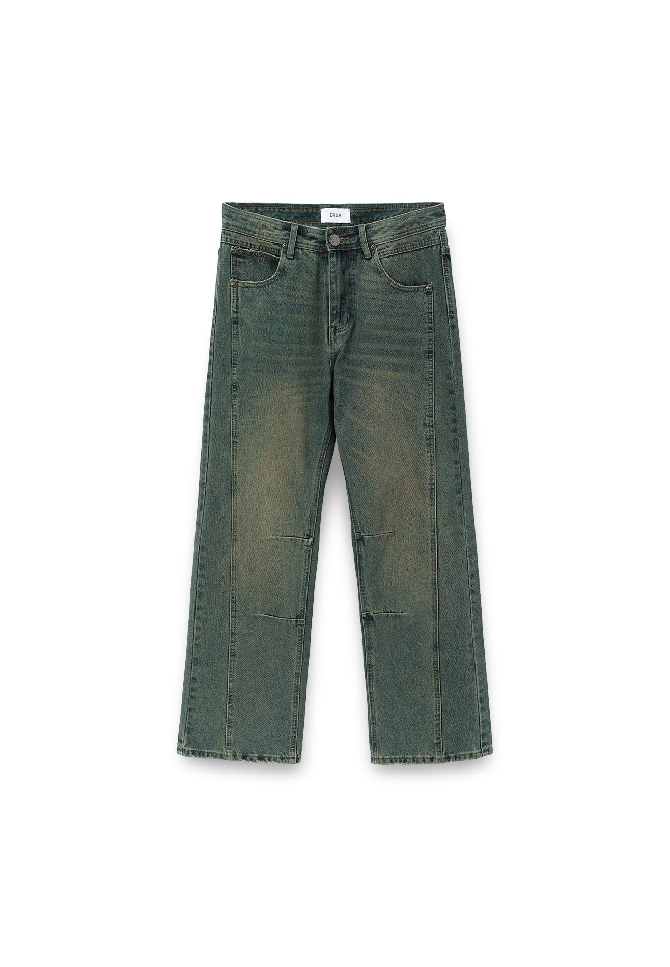 Cut & Sew Washed Baggy Jeans- Blue