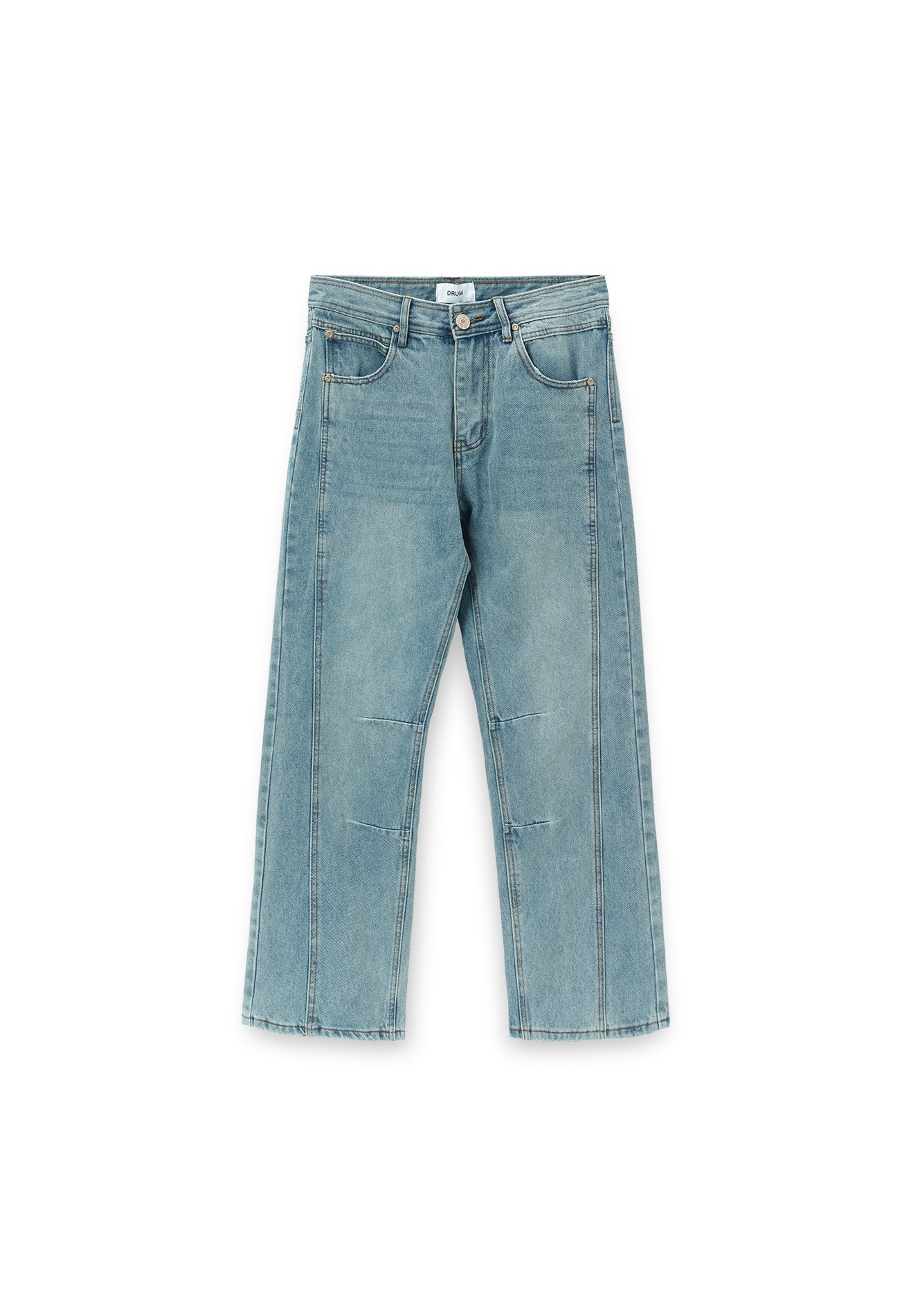 Cut & Sew Washed Baggy Jeans- Light Blue