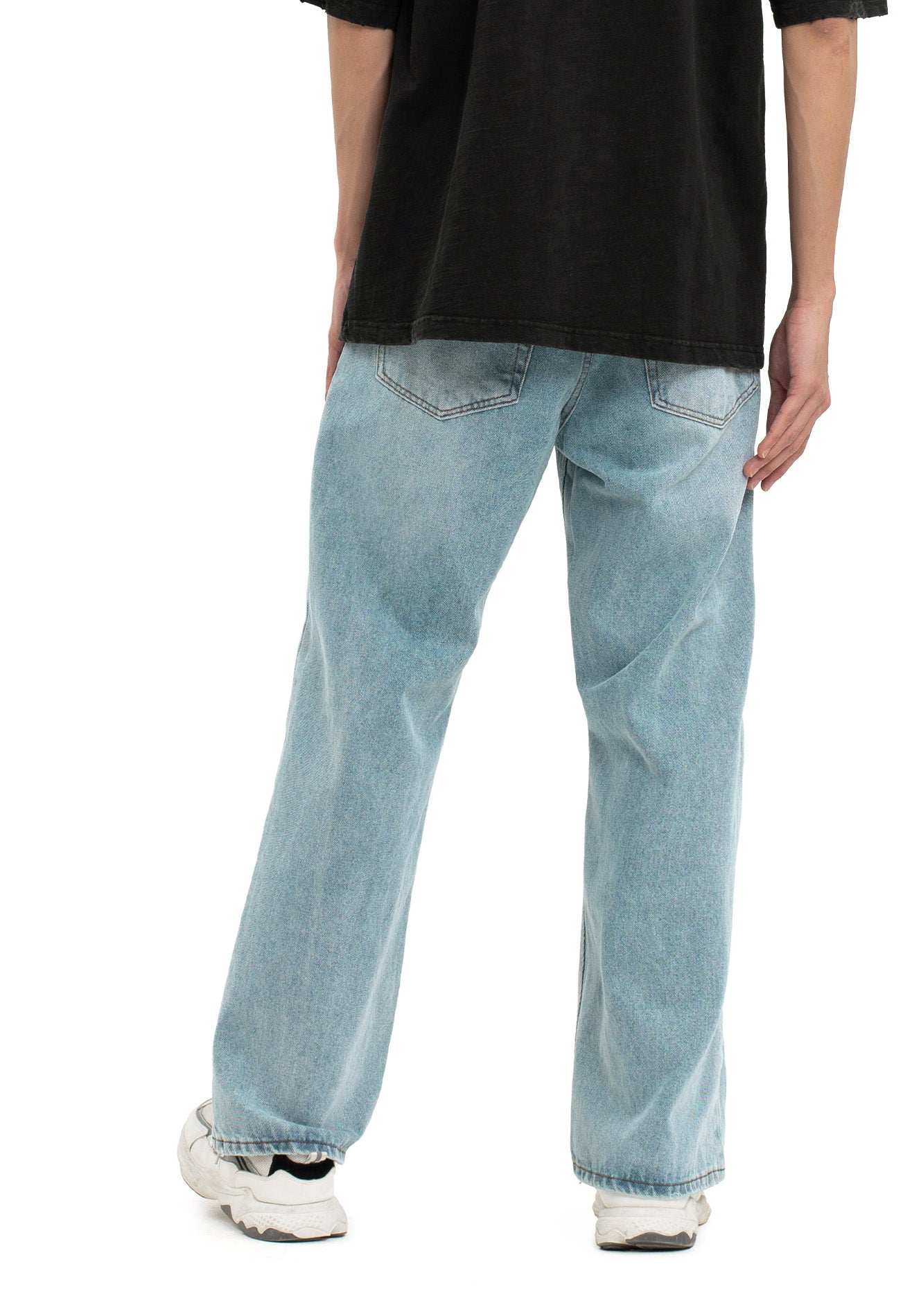 Cut & Sew Washed Baggy Jeans- Light Blue