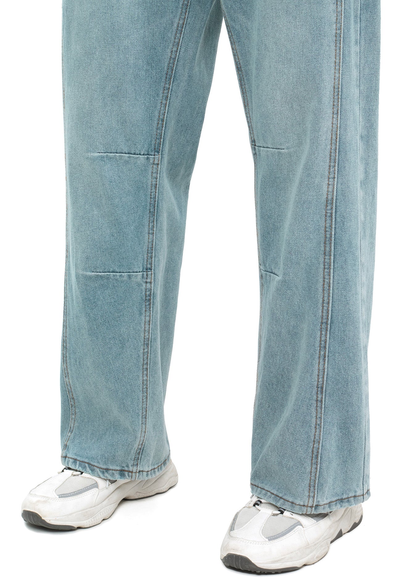 Cut & Sew Washed Baggy Jeans- Light Blue