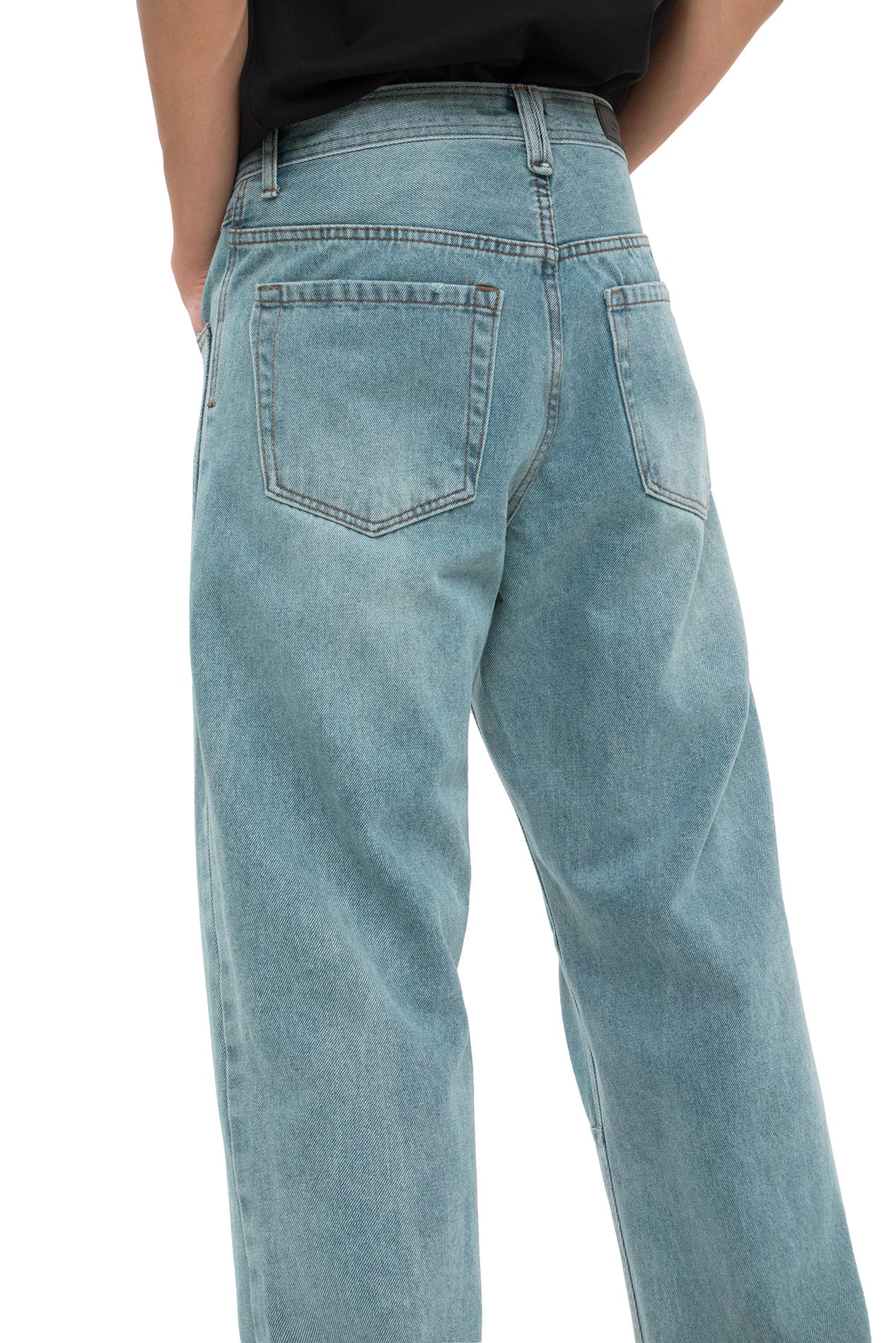 Cut & Sew Washed Baggy Jeans- Light Blue
