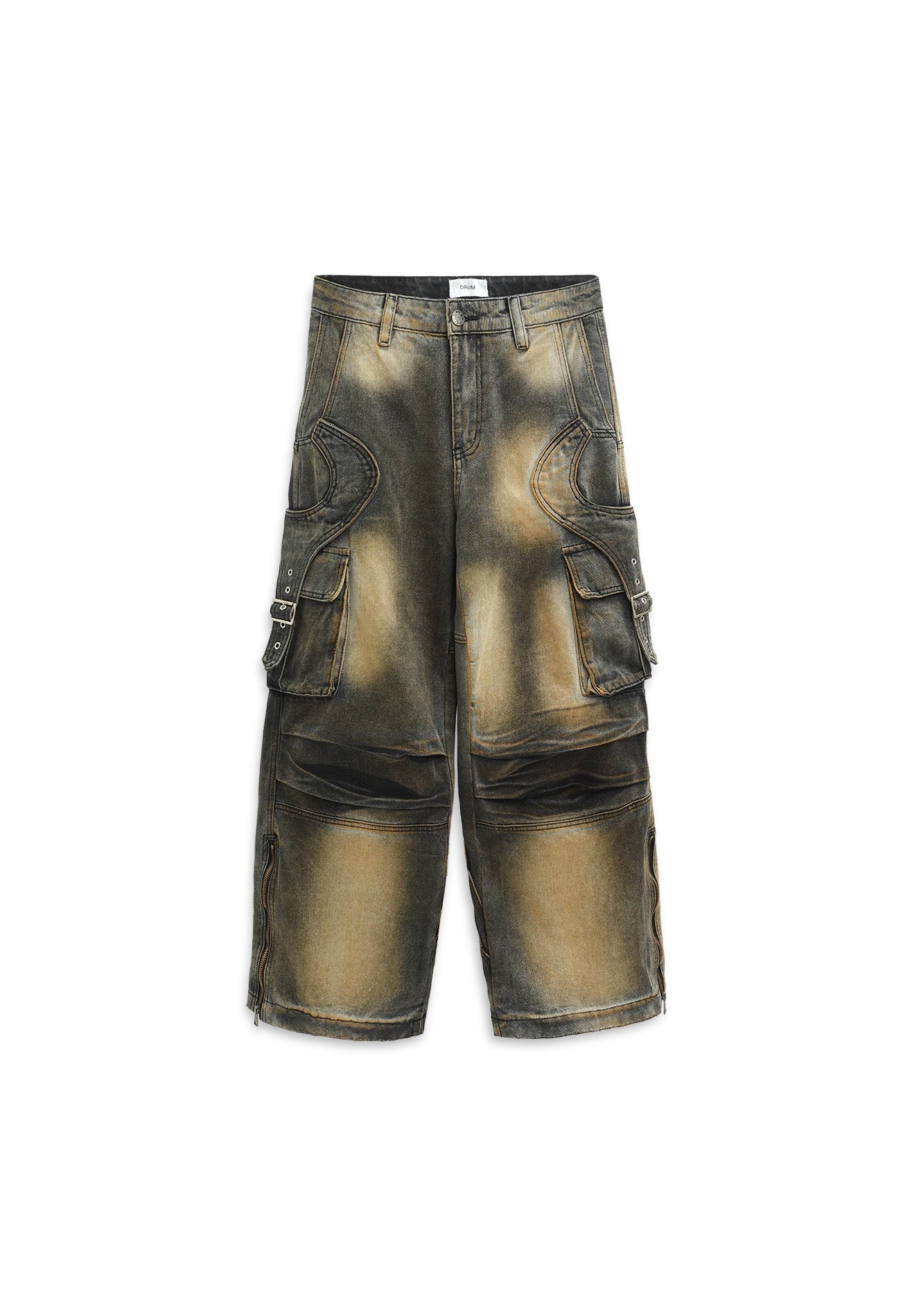 DRUM Zip Details Super Baggy Cargo Jeans- Black