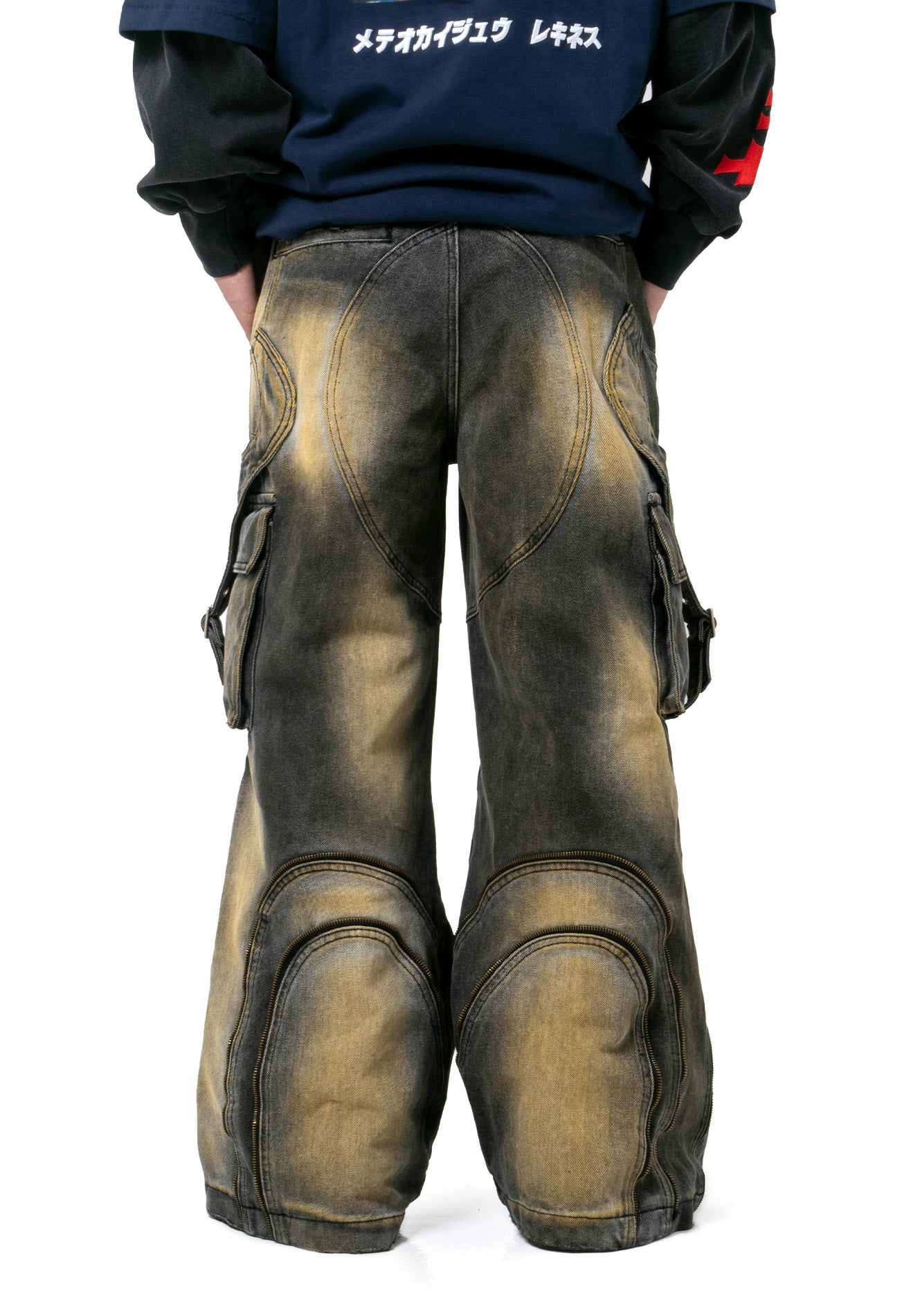 DRUM Zip Details Super Baggy Cargo Jeans- Black