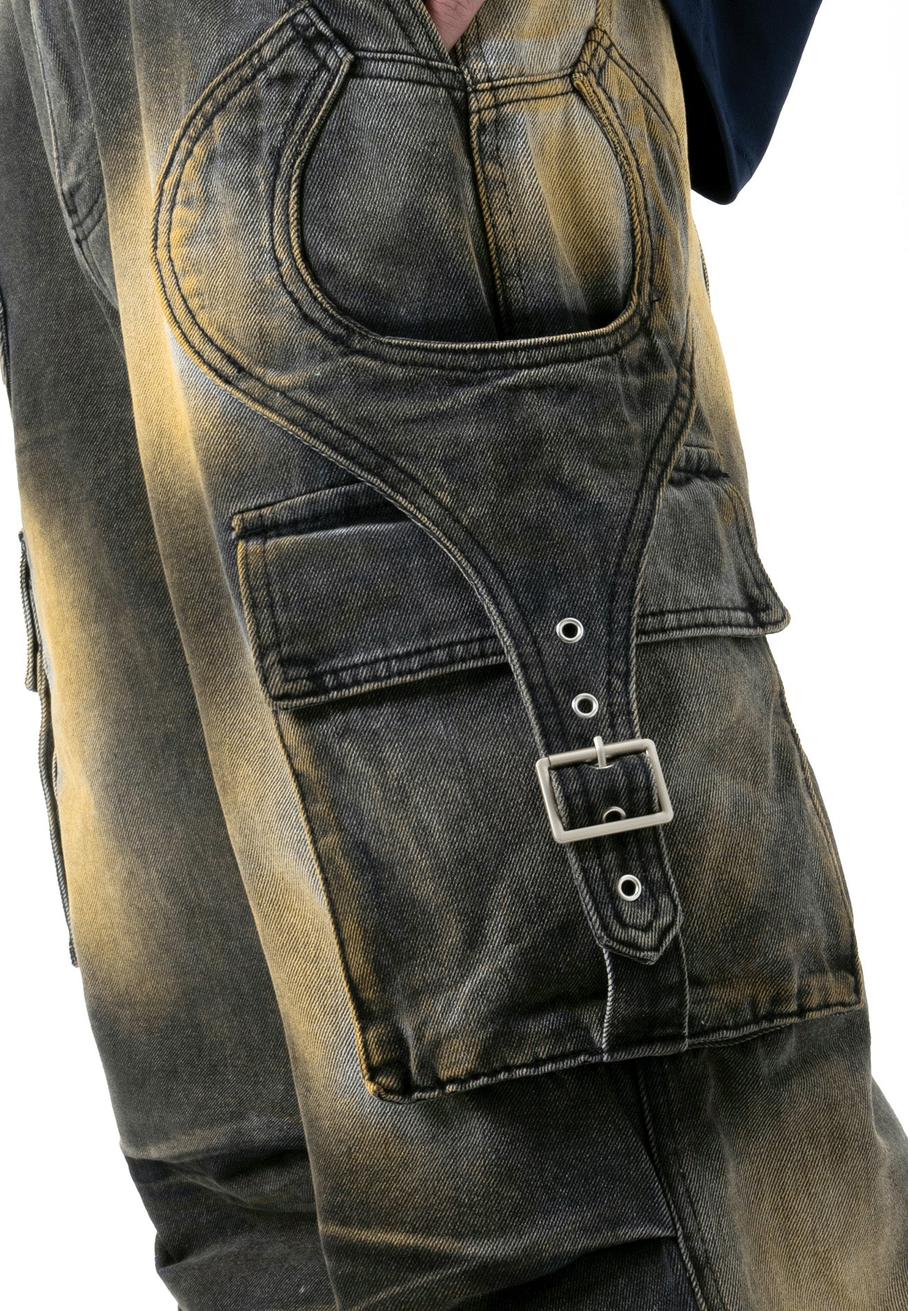 DRUM Zip Details Super Baggy Cargo Jeans- Black