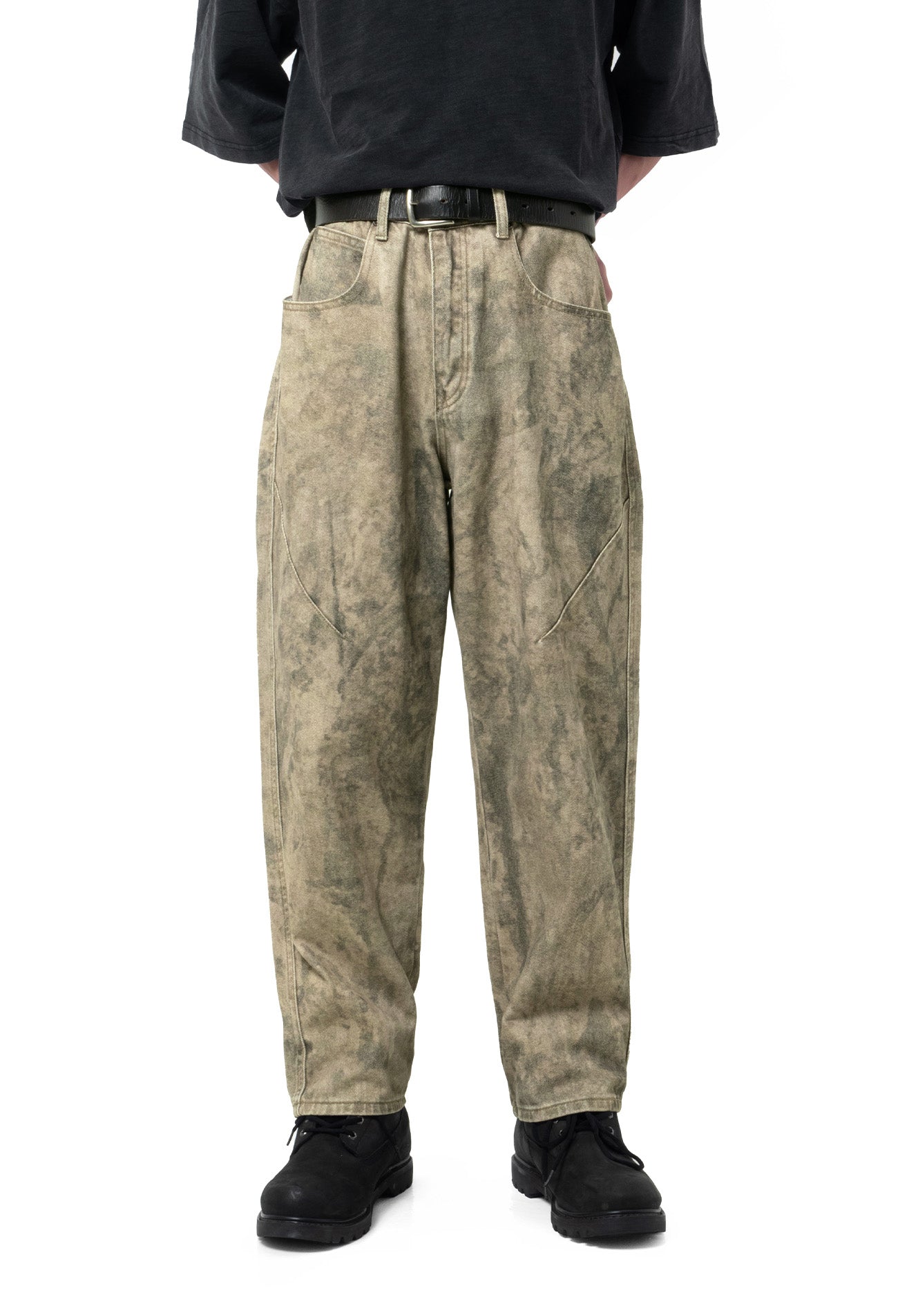 DRUM Digital Print Denim Straight Cut Jeans- Brown