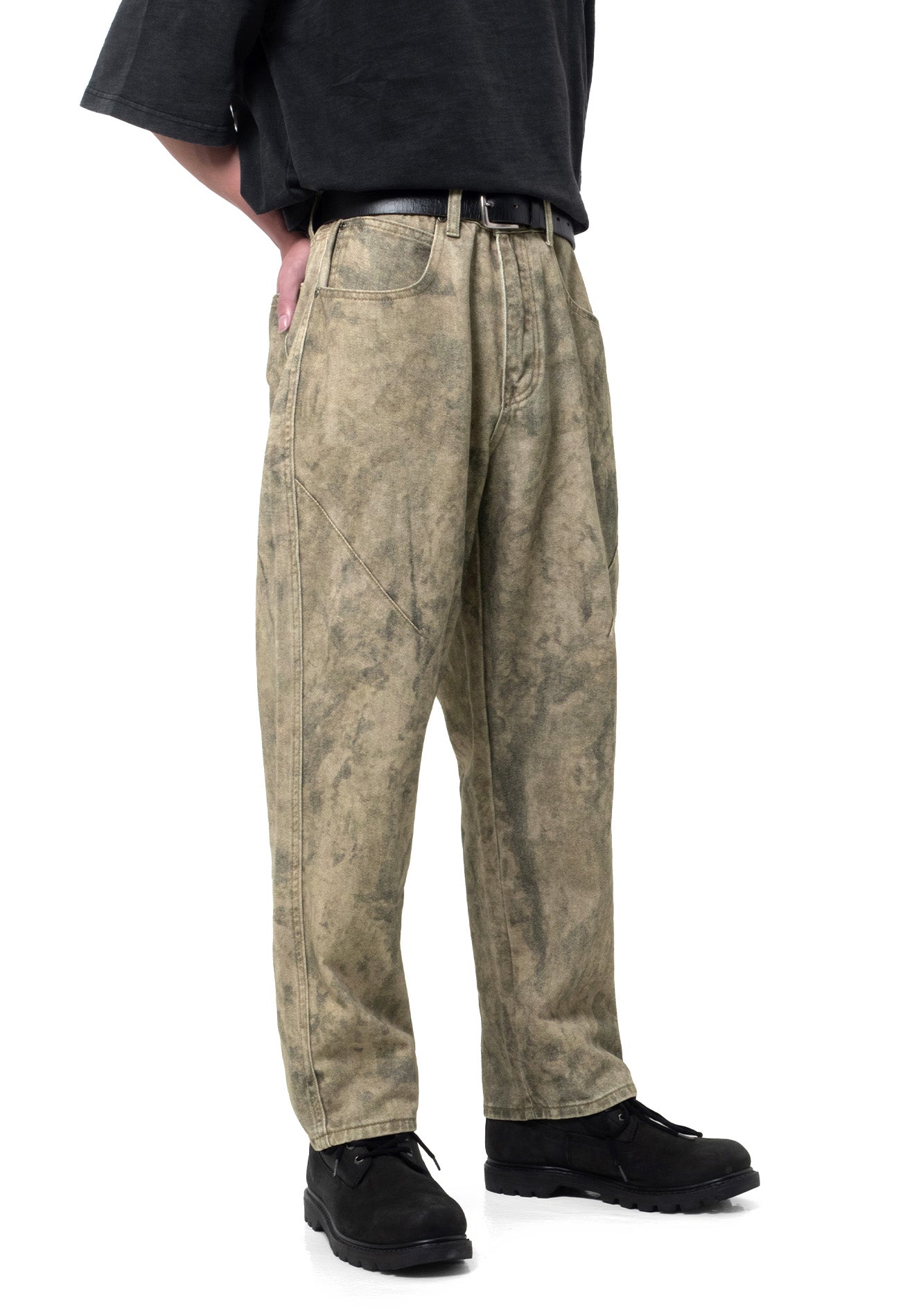 DRUM Digital Print Denim Straight Cut Jeans- Brown