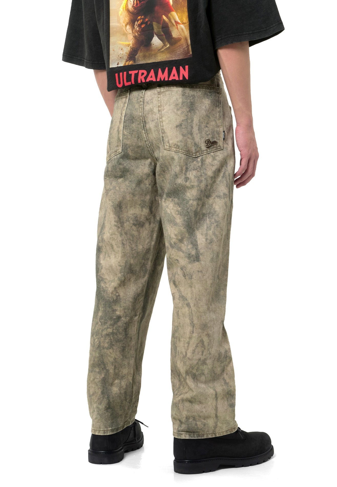 DRUM Digital Print Denim Straight Cut Jeans- Brown