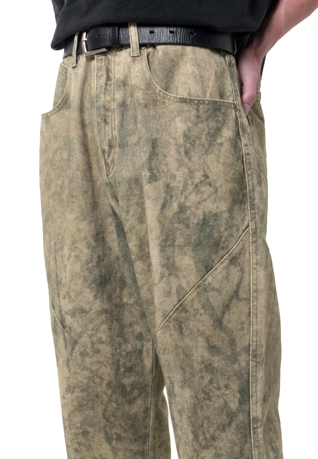 DRUM Digital Print Denim Straight Cut Jeans- Brown