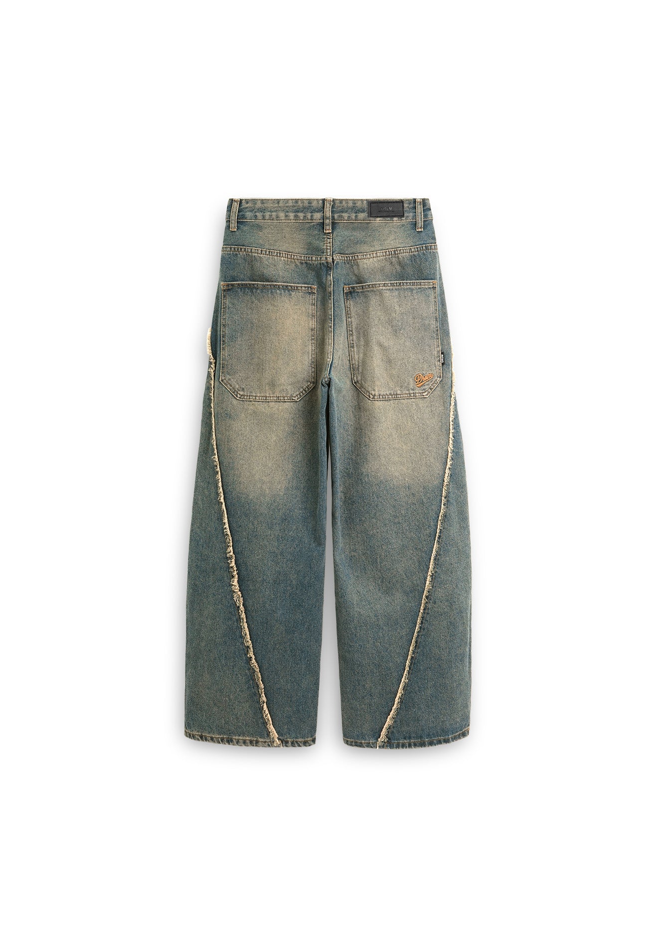 DRUM SELECT Frayed Hem Baggy Jeans- Blue