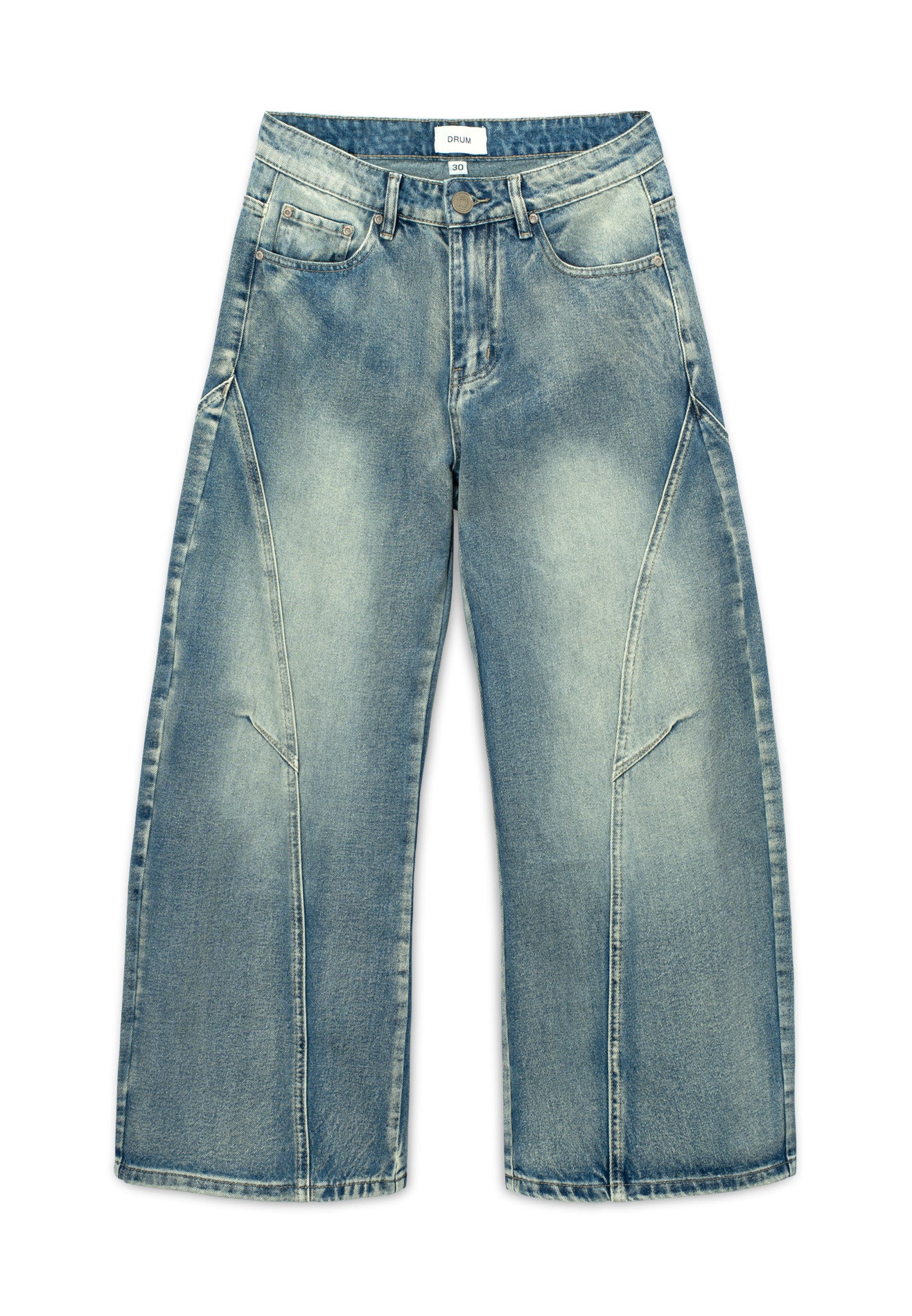 DRUM S. Men Classic Double Knee Baggy Jeans- Light Blue