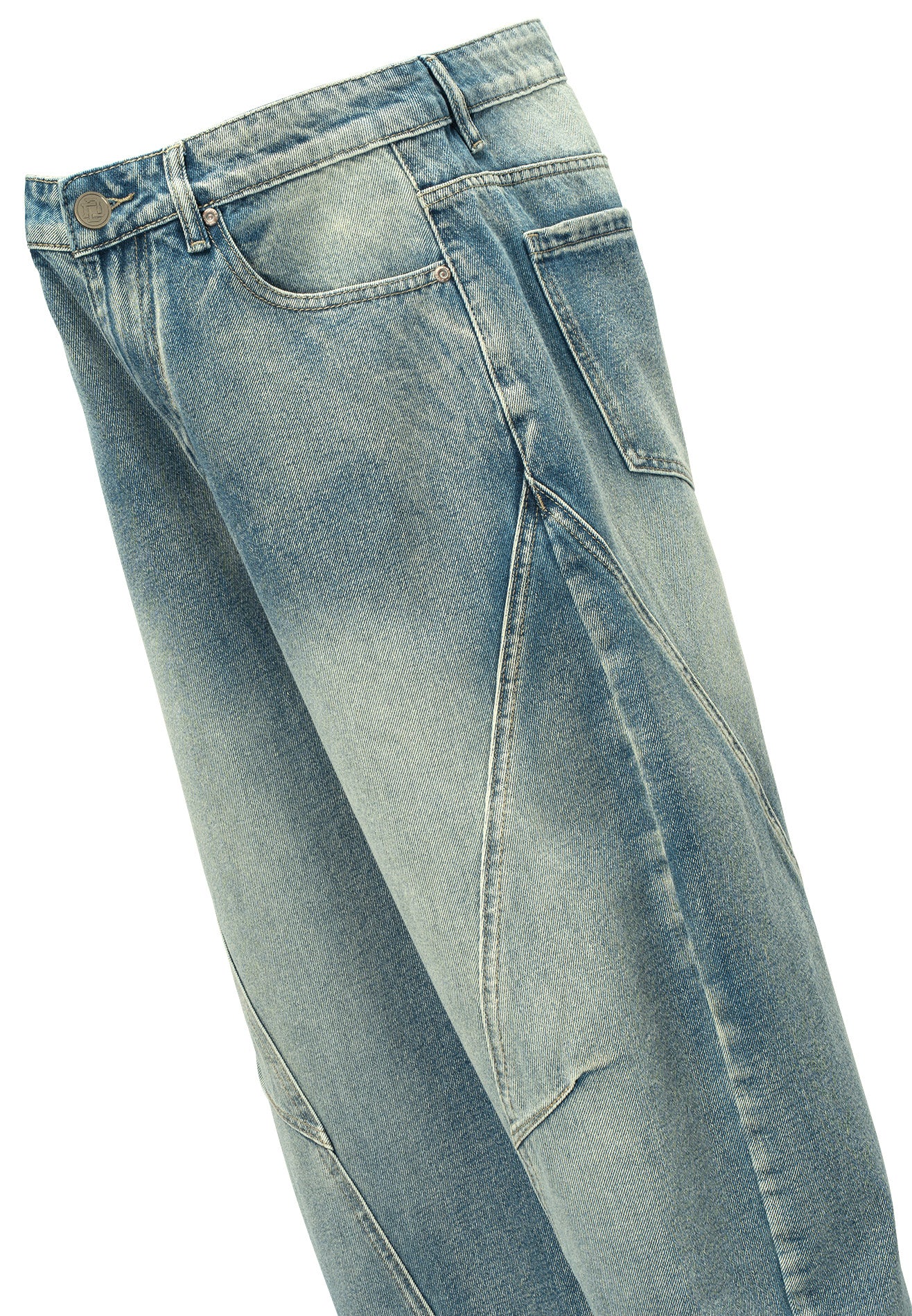 DRUM S. Men Classic Double Knee Baggy Jeans- Light Blue