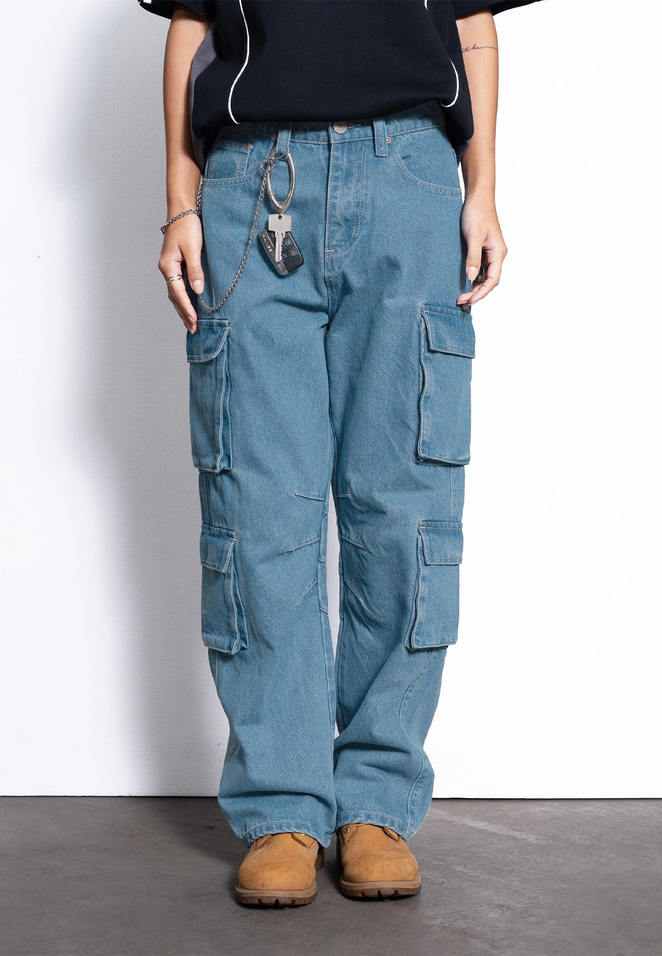 Select Women Denim Washed Pockets details Baggy Jeans- Blue