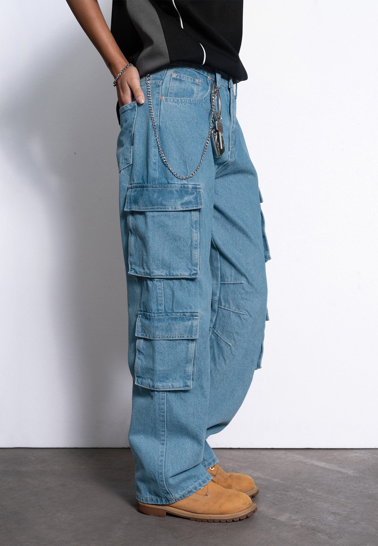 Select Women Denim Washed Pockets details Baggy Jeans- Blue