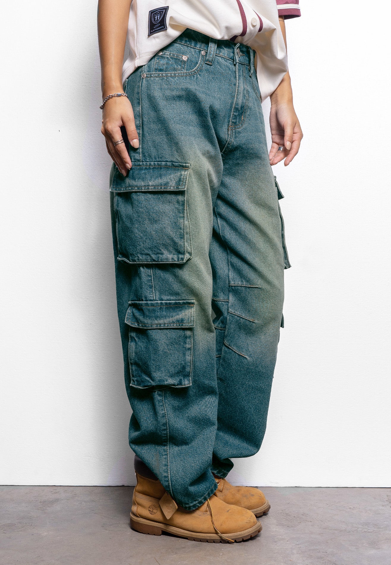 Select Women Denim Washed Pockets details Baggy Jeans- Dark Blue