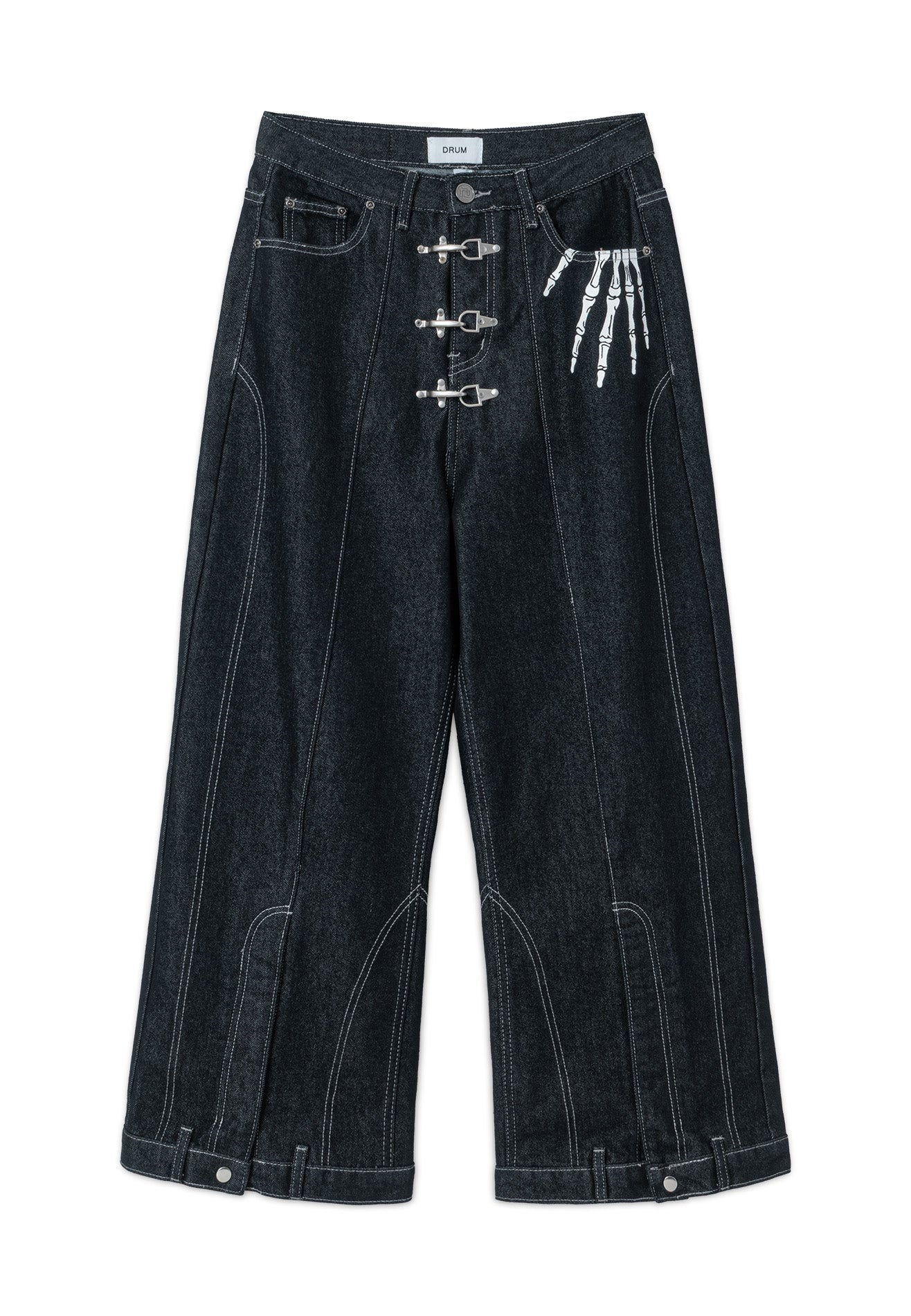 DRUM S. Denim Syndicate Clasp Buckle Bone Baggy Jeans- Navy