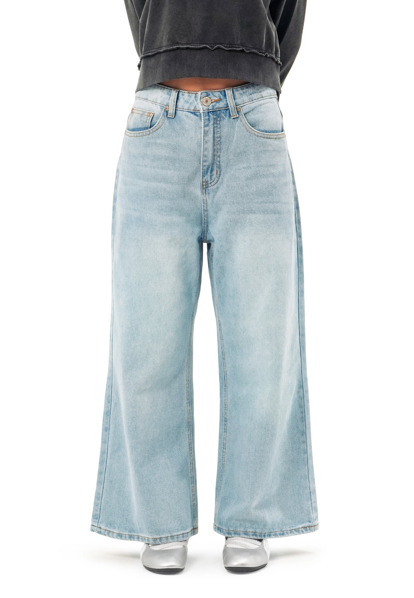 DRUM SELECT Women Wide Flare Long Jeans- Light Blue