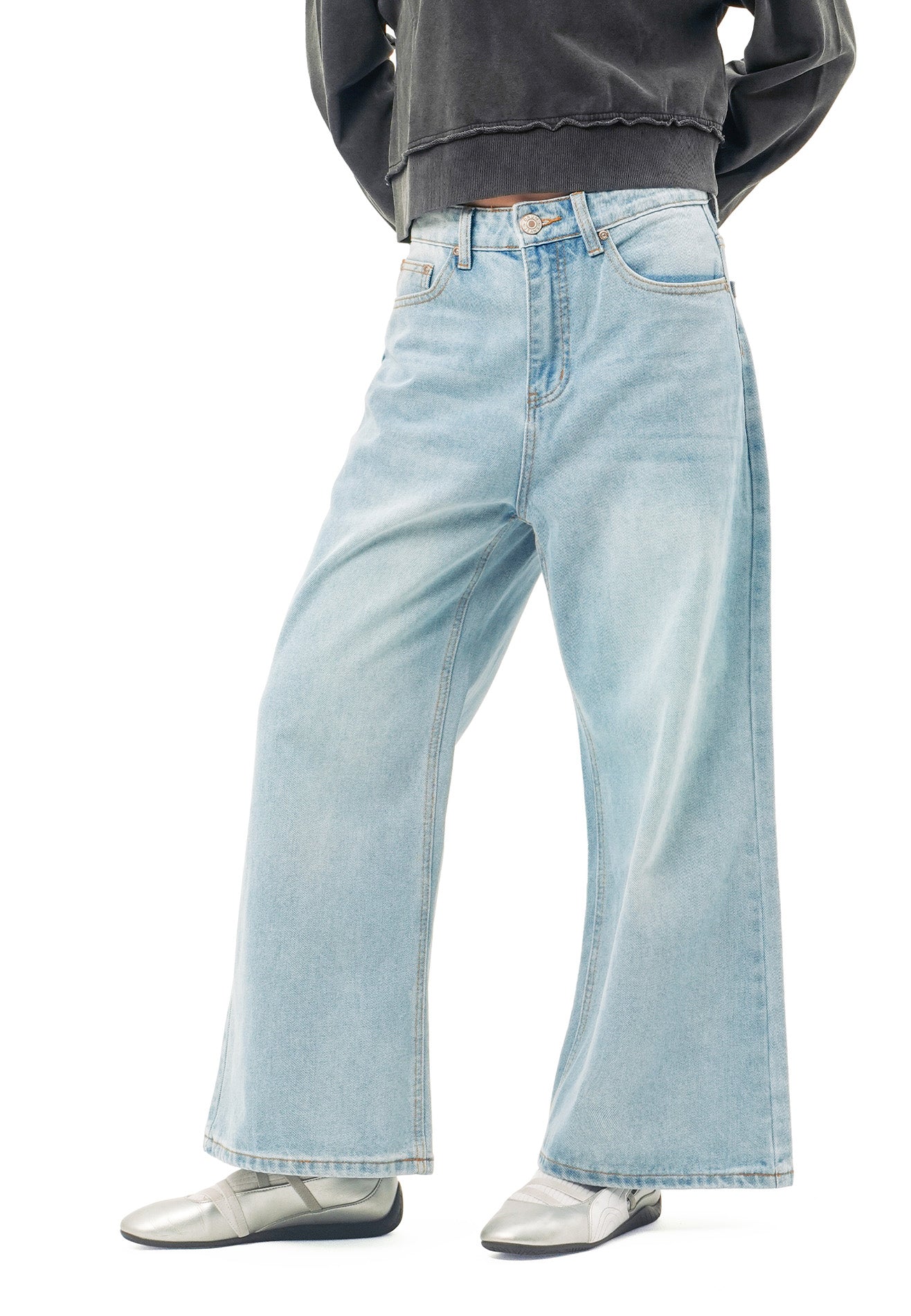 DRUM SELECT Women Wide Flare Long Jeans- Light Blue