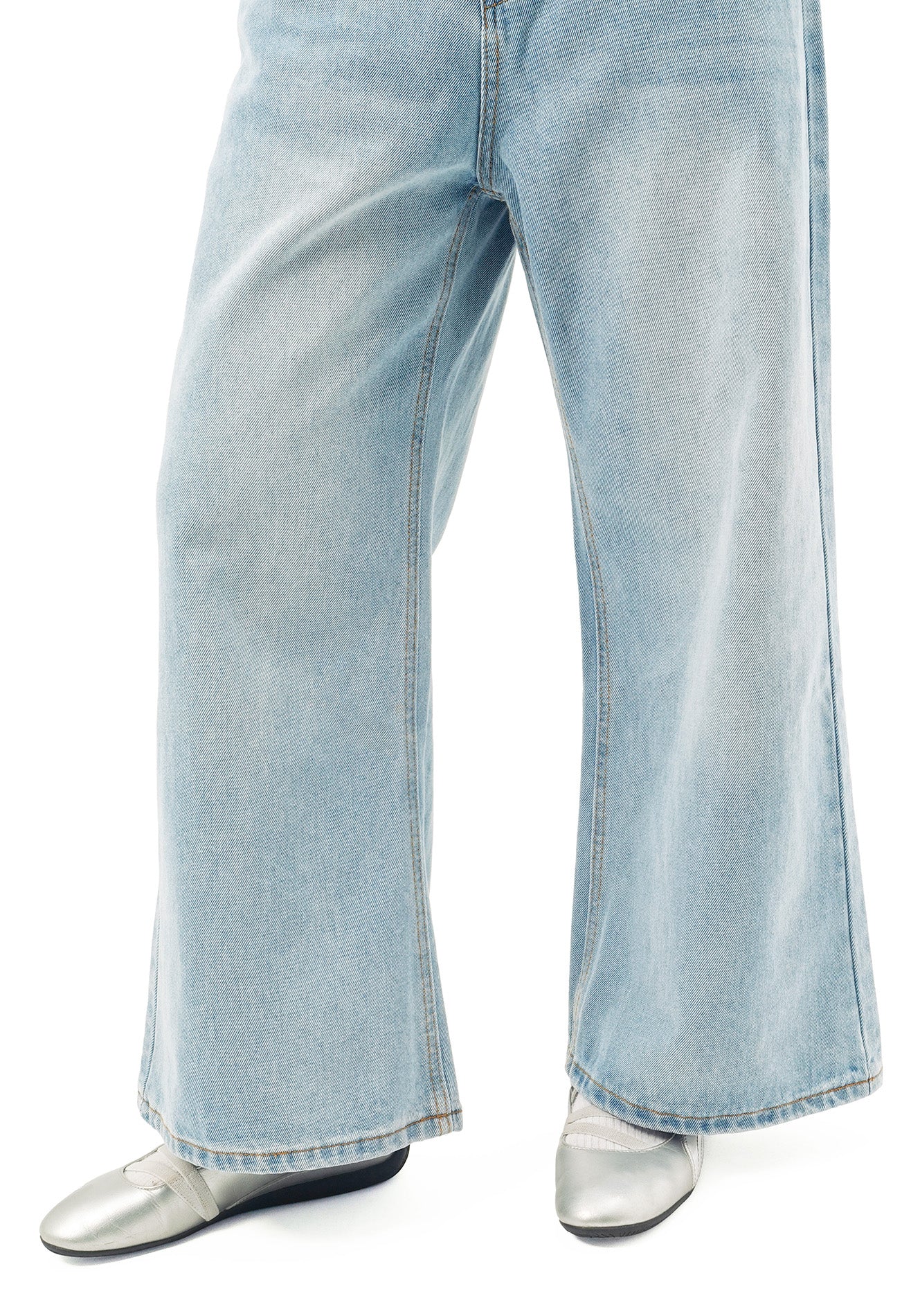 DRUM SELECT Women Wide Flare Long Jeans- Light Blue