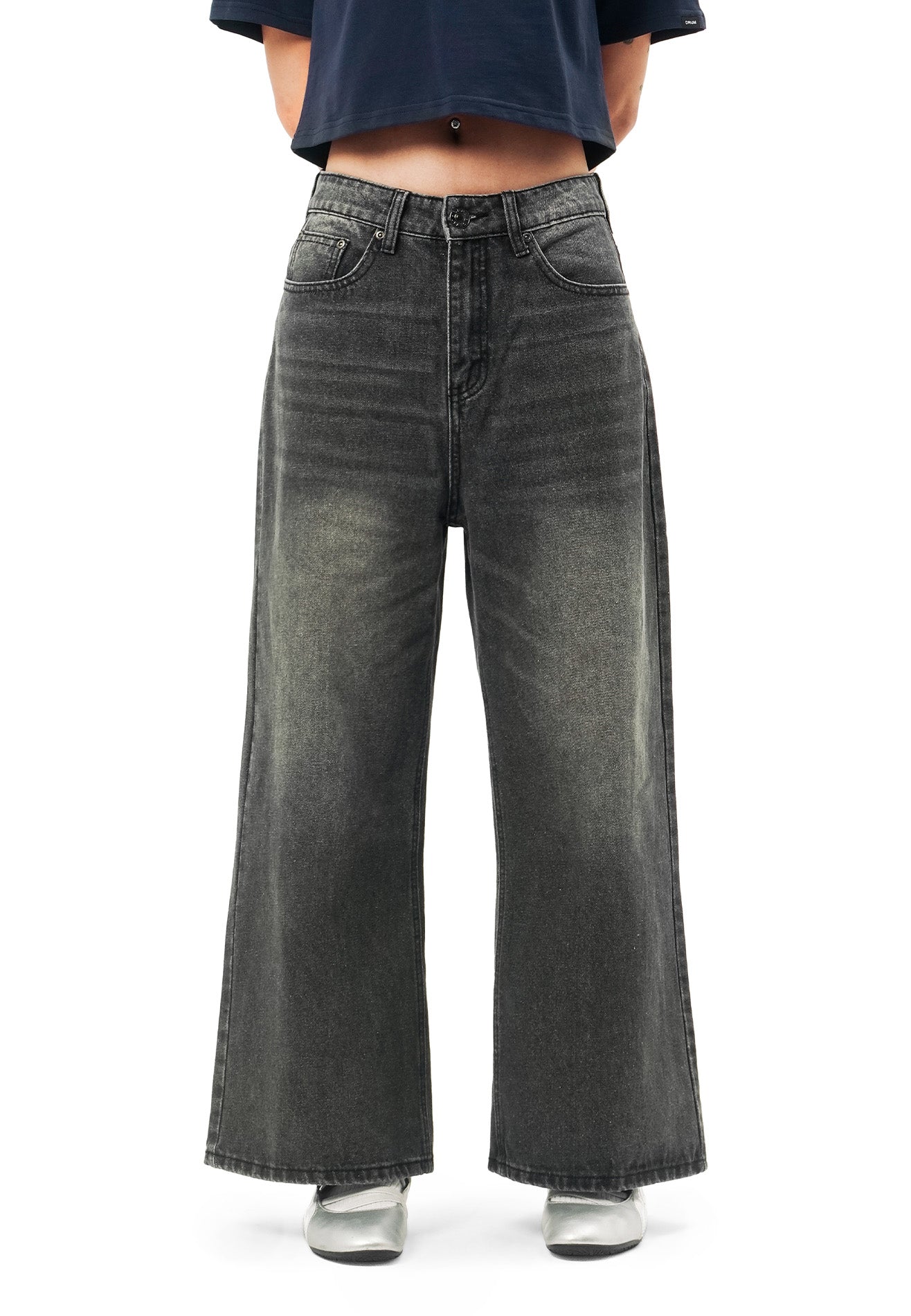 DRUM SELECT Women Wide Flare Long Jeans- Grey