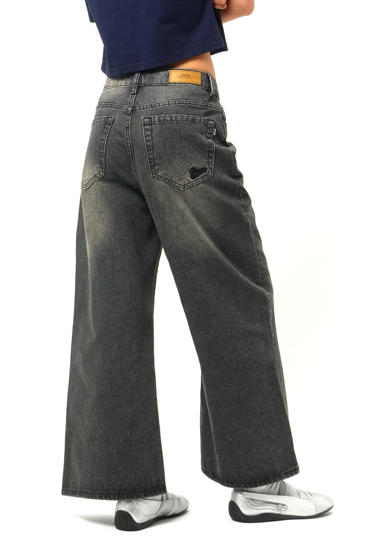 DRUM SELECT Women Wide Flare Long Jeans- Grey