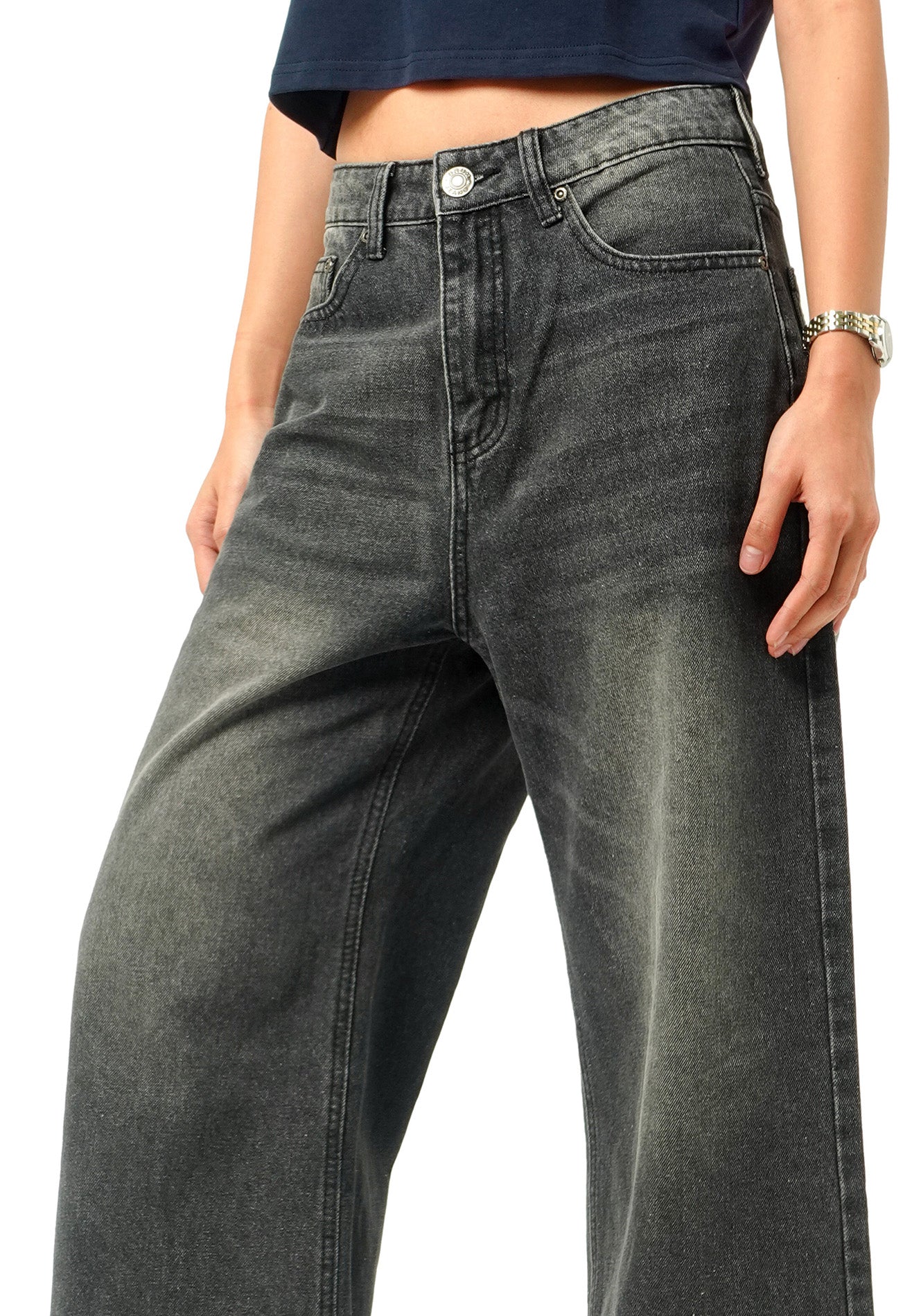 DRUM SELECT Women Wide Flare Long Jeans- Grey