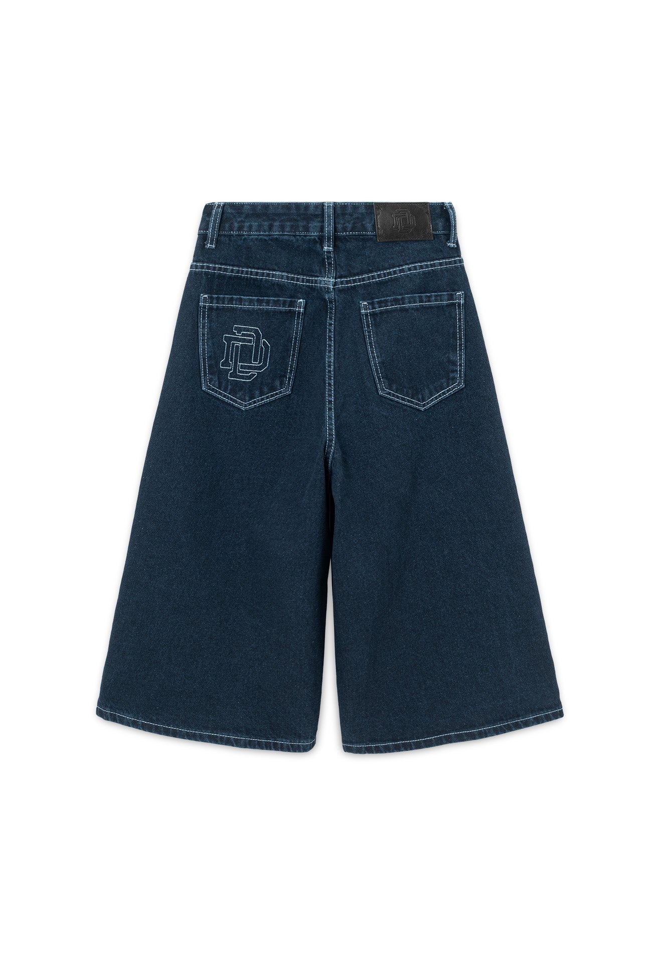DRUM S. Baggy Denim Jorts with Embroidery Logo- Dark Blue