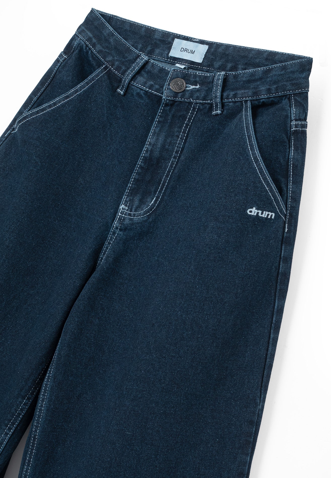 DRUM S. Baggy Denim Jorts with Embroidery Logo- Dark Blue