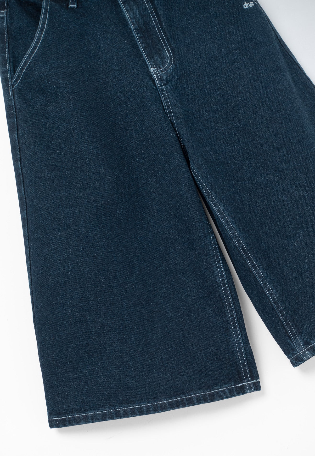 DRUM S. Baggy Denim Jorts with Embroidery Logo- Dark Blue