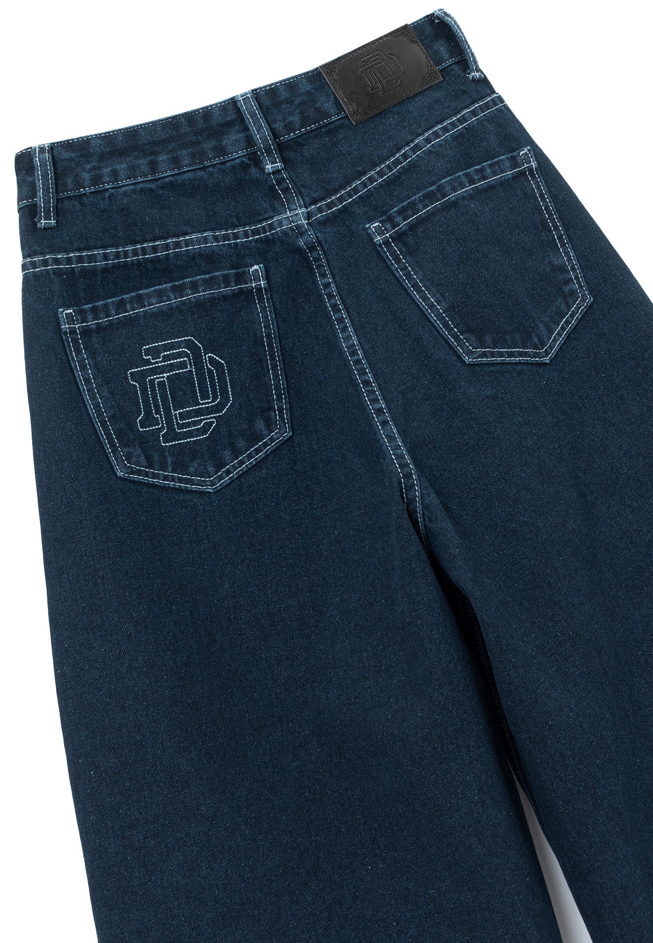 DRUM S. Baggy Denim Jorts with Embroidery Logo- Dark Blue