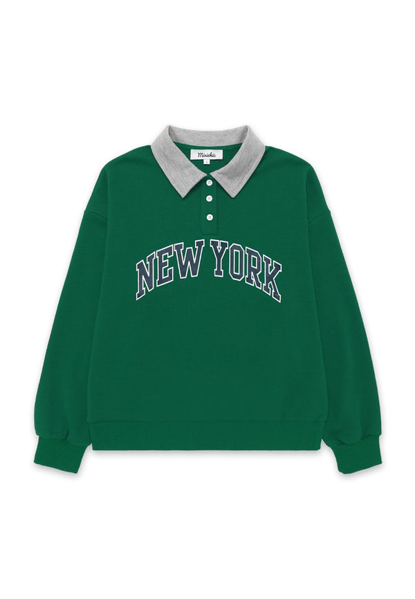 New York Print Polo Jumper - Green