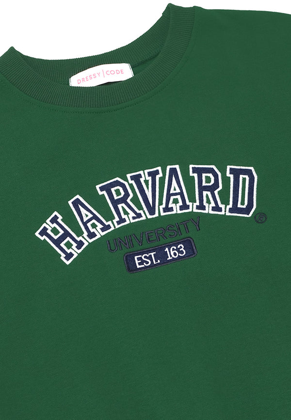 Harvard Printed Oversized Jumper- Green