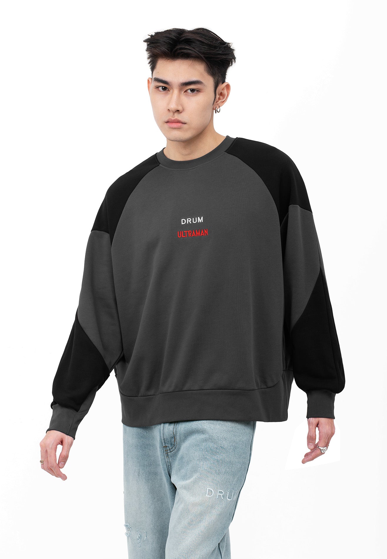 DRUM | ULTRAMAN Long Sleeve Jumper Sweatshirt- Dark Grey