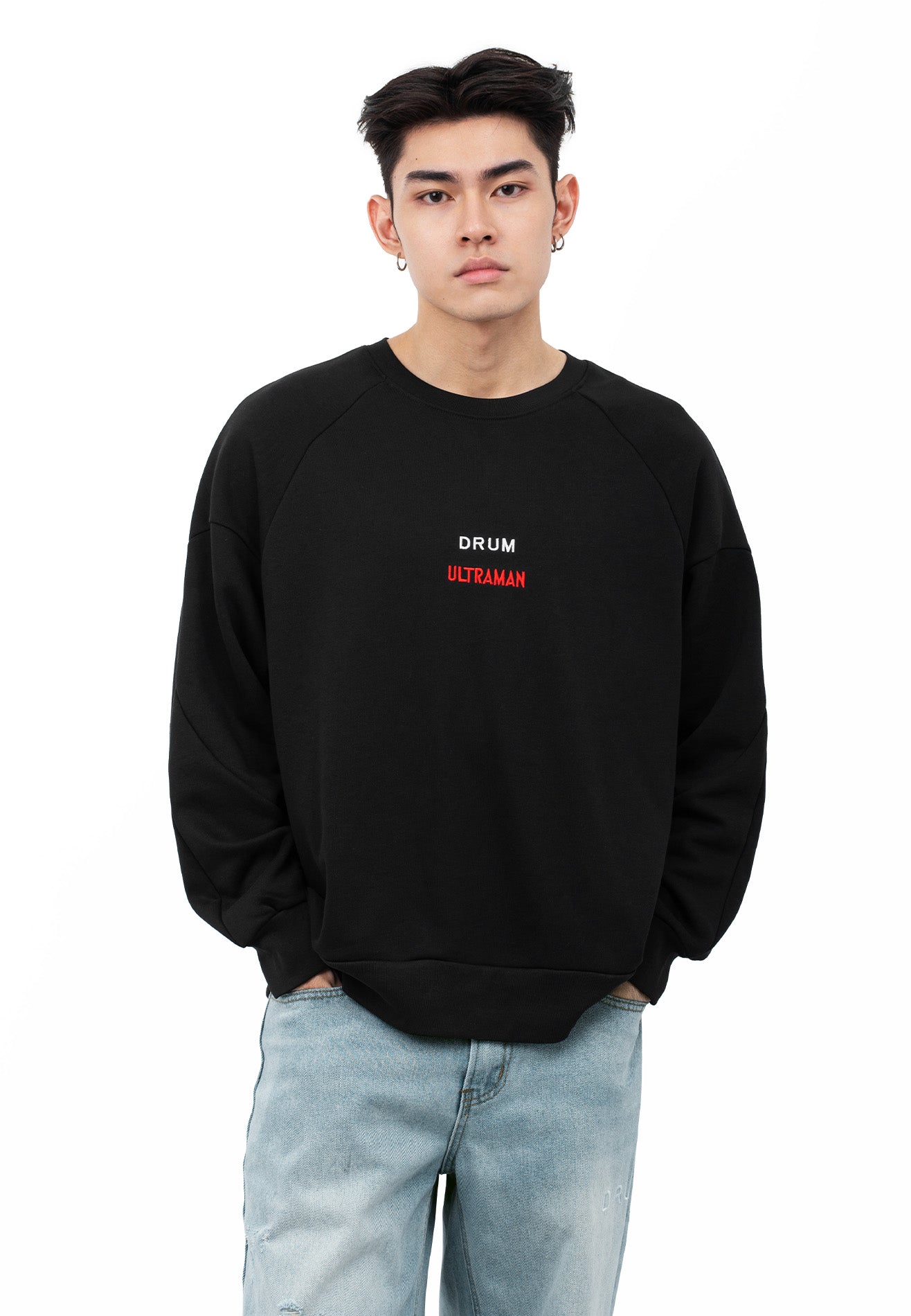 DRUM | ULTRAMAN Long Sleeve Jumper Sweatshirt- Black