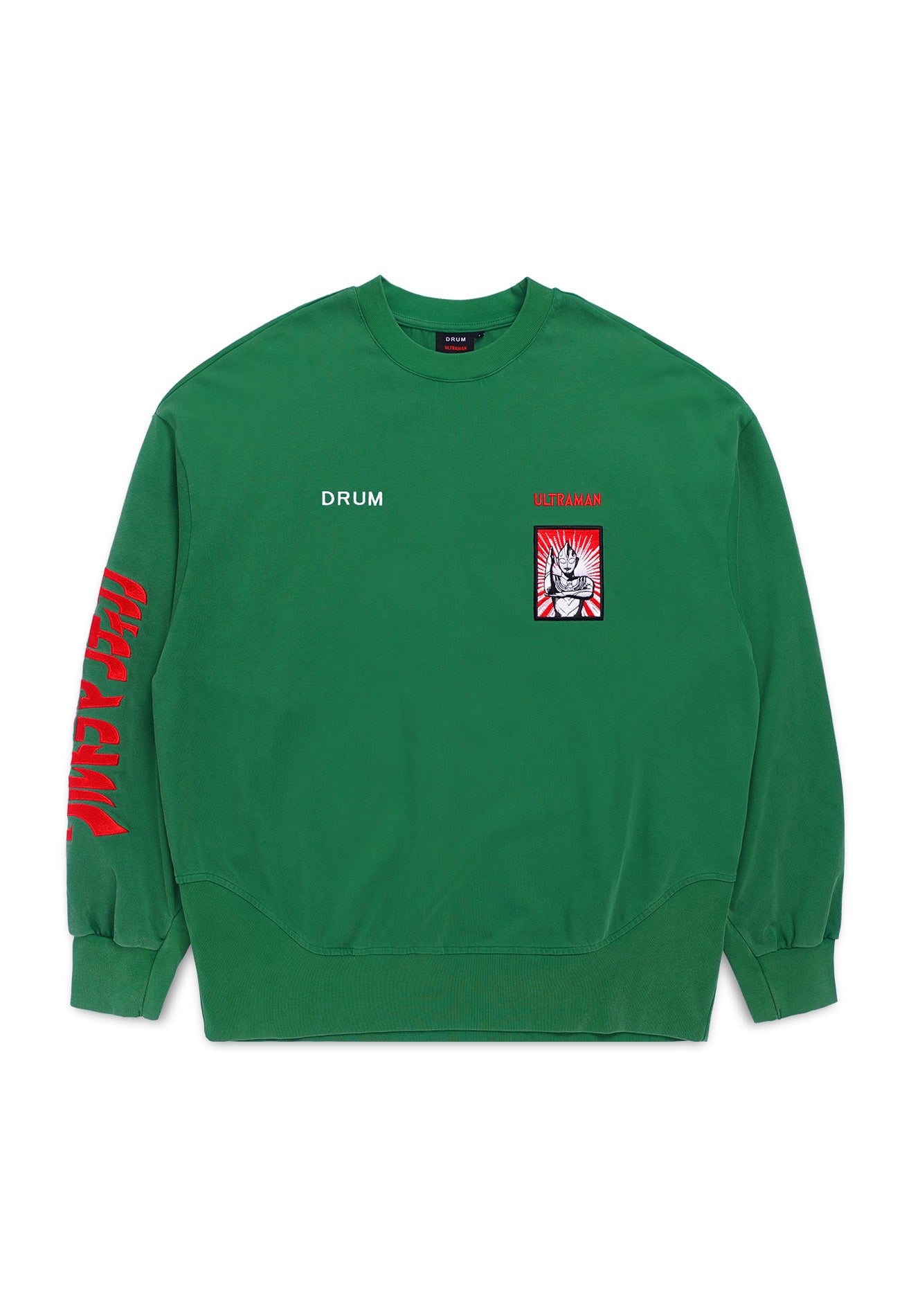 DRUM | ULTRAMAN Hibiscus Icon Stone Wash Oversized Jumper- Green