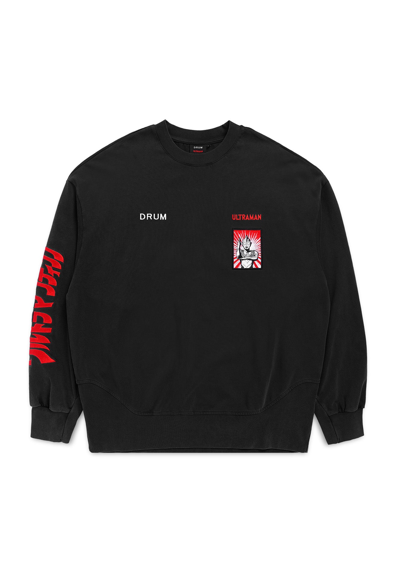 DRUM | ULTRAMAN Hibiscus Icon Stone Wash Oversized Jumper- Black