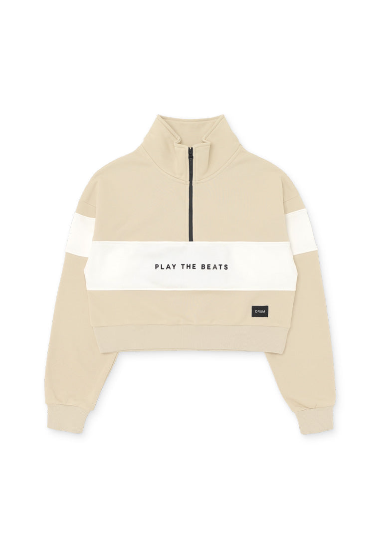 DRUM Select Women Zipper Slogan Crop Jumper - Khaki