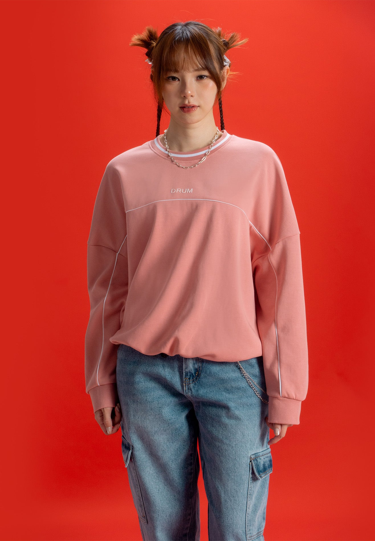 DRUM SELECT Women Oversized Drawstring Jumper - Pink