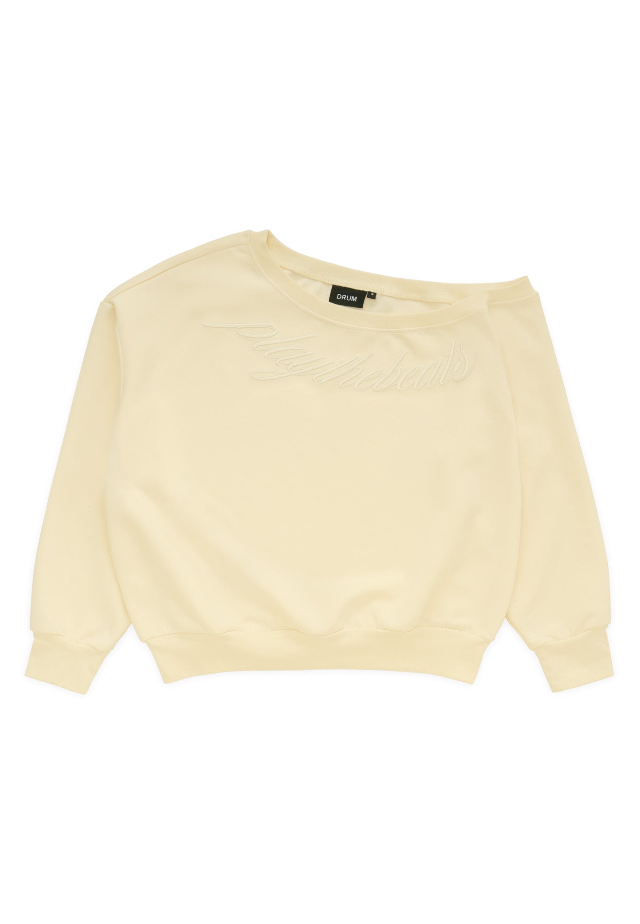 DRUM S. Women Asymmetrical Slogan Embroidery Jumper- Beige