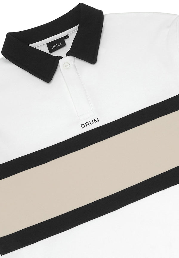 DRUM SELECT Long Sleeve Polo Shirt- White