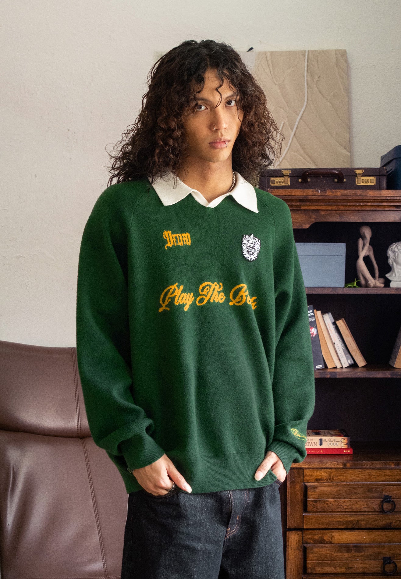 DRUM S. Polo Knitted Long Sleeve Sweater - Dark Green