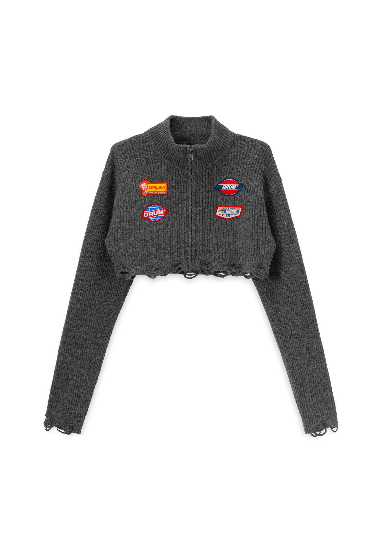 DRUM S. Women Knitted Zipper Jumper- Dark Grey